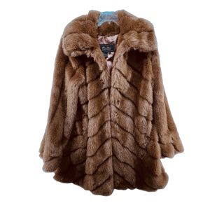 Terry Lewis Classic Luxuries Brown Faux Fur Coat Size Large Satin Lined Fancy